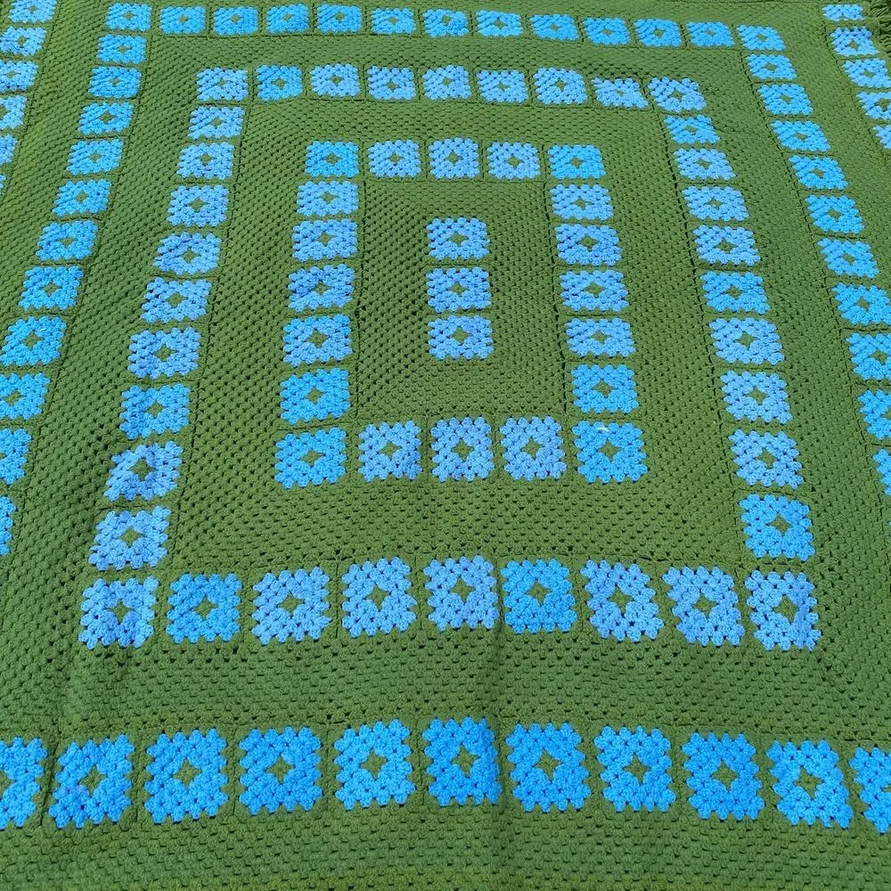 Vintage Granny Square Blanket BedSpread Handmade Retro Boho Eclectic